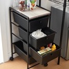 image:imageDormCo Suprima Storage Carts 4 Drawer Woodtop Shelf  WhiteWhitewash Top  Essential Dorm Supplies for College Freshmen NecessitiesBlack  Royal Oak Top