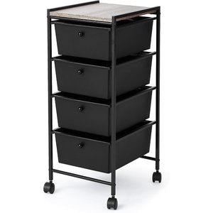 image:imageDormCo Suprima Storage Carts 4 Drawer Woodtop Shelf  WhiteWhitewash Top  Essential Dorm Supplies for College Freshmen NecessitiesBlack  Royal Oak Top