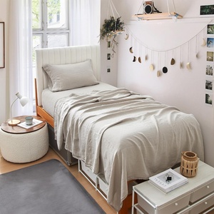 image:imageDark Sky Reserve  Portugal Made 100 Linen Twin XL Sheet Set Stone TaupeTwin XL